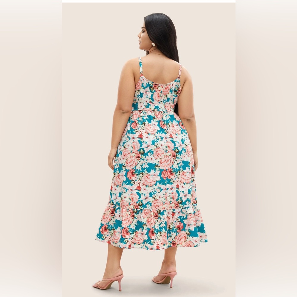 New Bloomchic Belted Floral Cerulean  Sleeveless Dress size 14/16 1X 🌸🌹🌺 216 - Picture 4 of 11